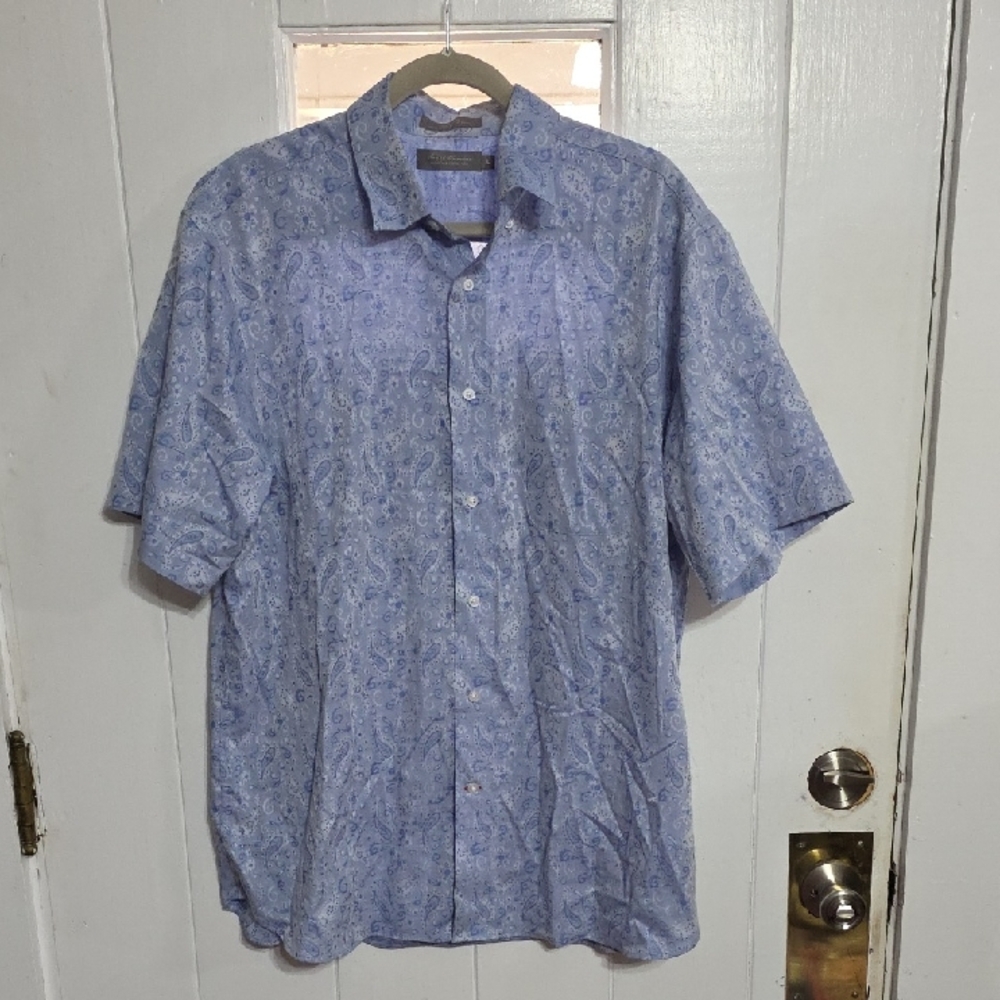 Daniel Cremieux Mens Button Down Shirt Blue Paisley Cotton Pocket Sz L EUC